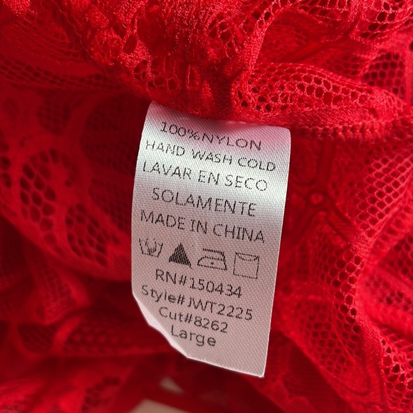 ARIA red sheer lace sexy open front long sleeve wrap robe removable sash tie - Picture 6 of 9